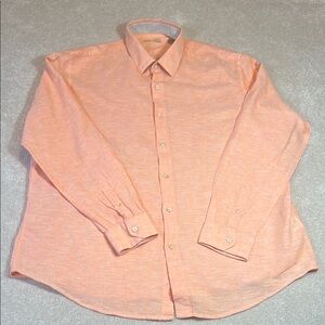 Tasso Elba‎ Orange Casual Button Down Shirt linen/cotton blend